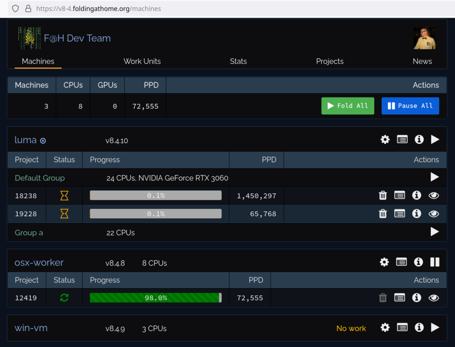Web Control in dark mode, with a dark background and light text