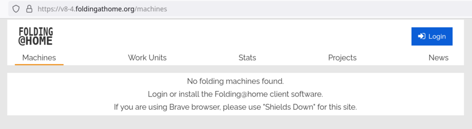 Web Control as it appears before a local client has been started — empty Machines list