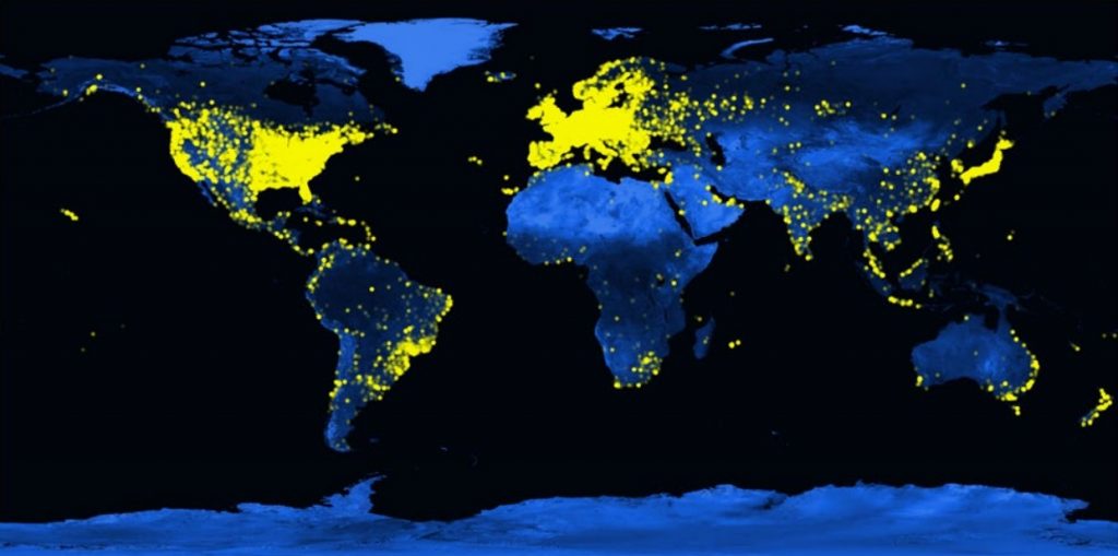 World map showing global distribution of Folding@home users from Nature Chemistry 13:651–659, 2021 paper.